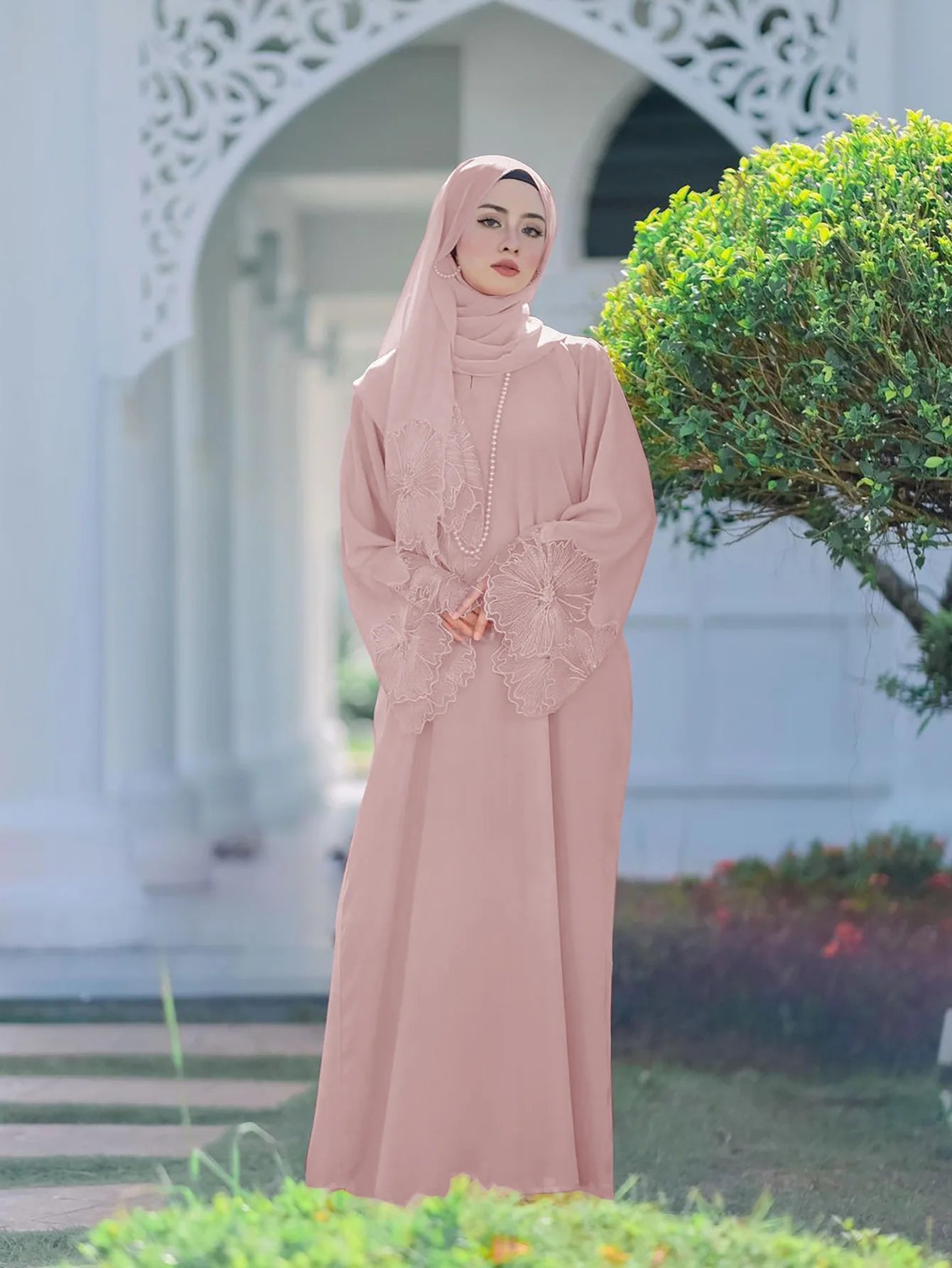 M189# No Diamond Seven Color Abaya for Women Muslim Robe With Headscarf Spring Malay Indonesian Dress Foreign Trade Middle East