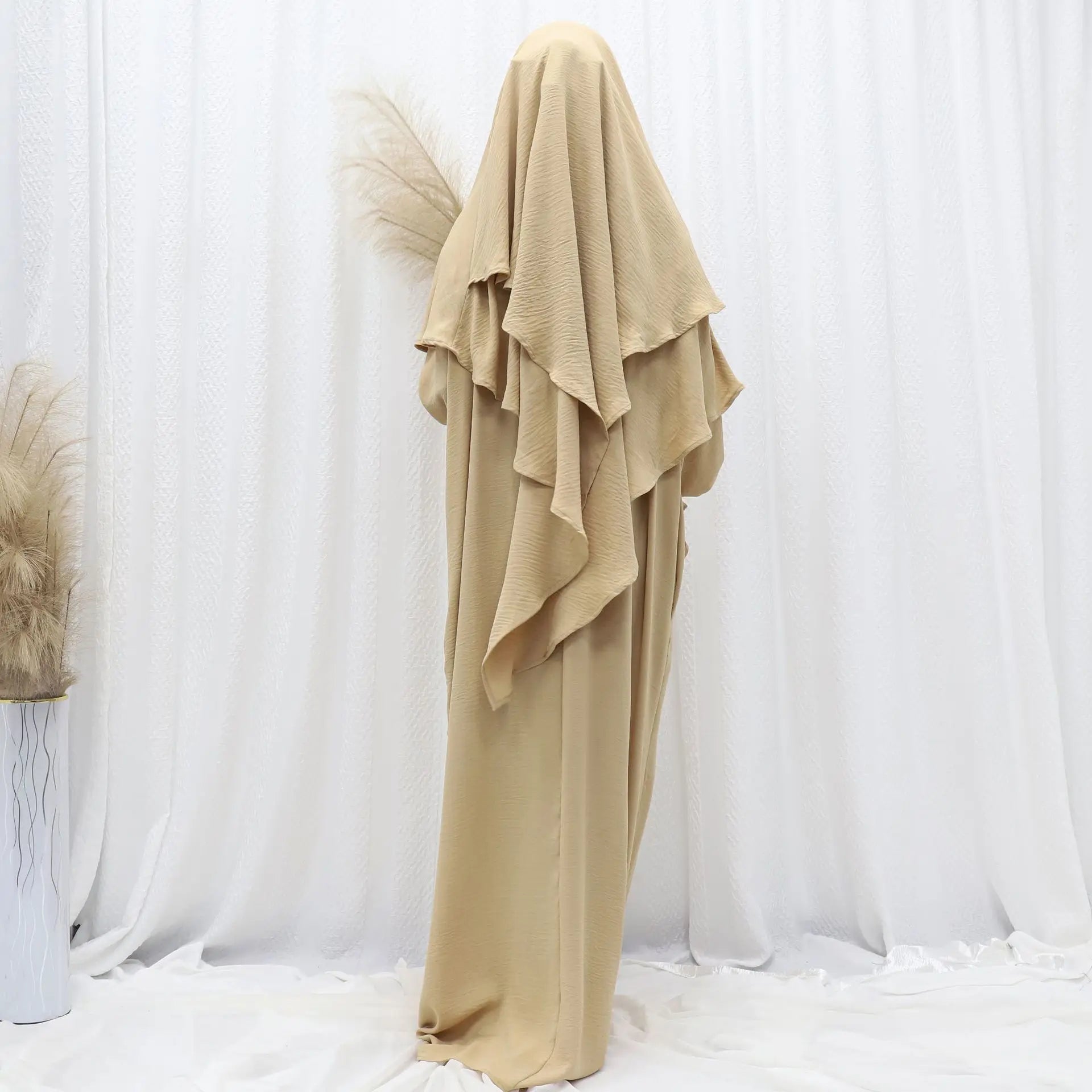 2025 Multi-Color Ruched Sleeve Muslim Abaya and Hijab Set for Women Casual Islamic Clothing with Flowy Design