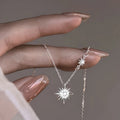 Silver Plating Sun Pendant Necklace with White Decor, Elegant and Sexy Chain Jewelry, Gifts for Women with Gift Box