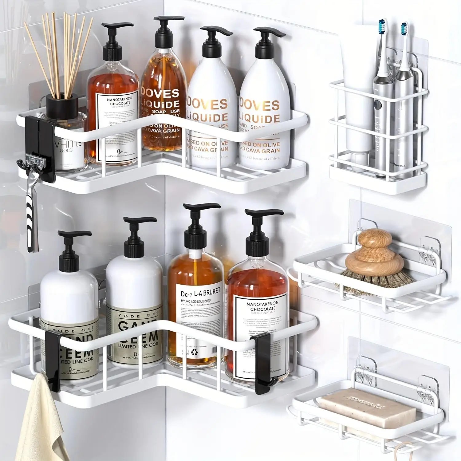 Corner Shower Caddy with Soap Holder and Removable Hooks Rustproof Steel Organizer Made in China for Home Use