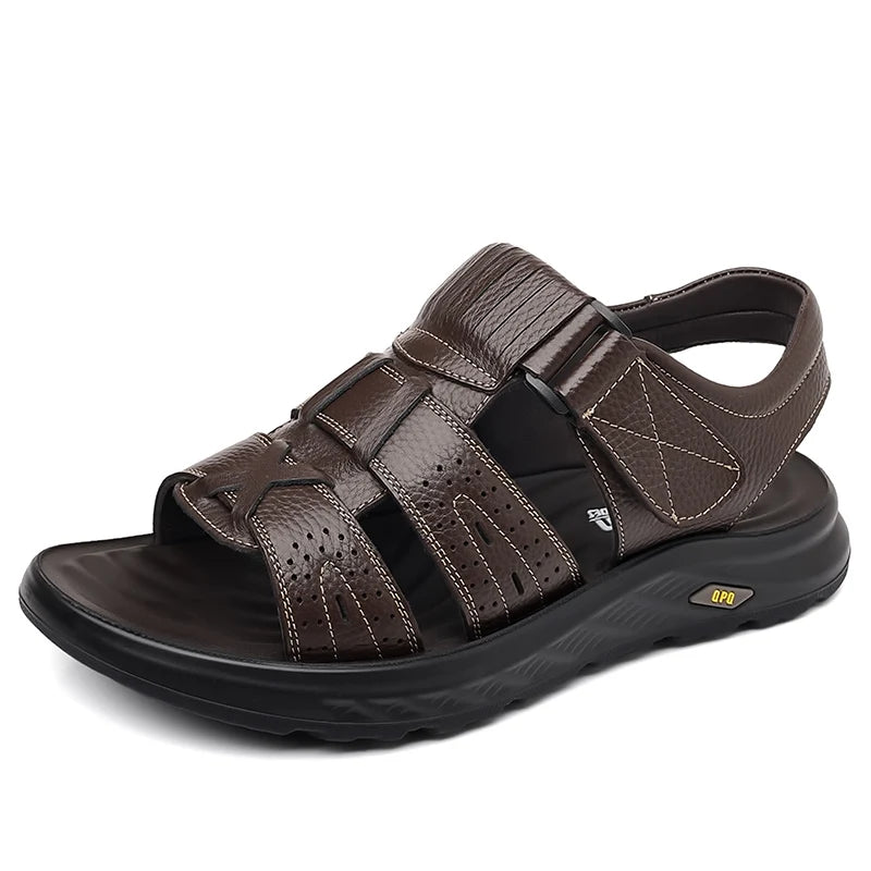 New Arrival White Men Genuine Leather Sandals High Quality Summer Flat Cowhide Shoes 2025 Factory Small Order Low Prices Factory