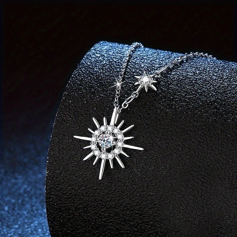 Silver Plating Sun Pendant Necklace with White Decor, Elegant and Sexy Chain Jewelry, Gifts for Women with Gift Box