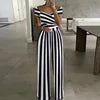 Cross Waisted Drop Shoulder Printed Wide Leg Women's Jumpsuit Sehe Fashion