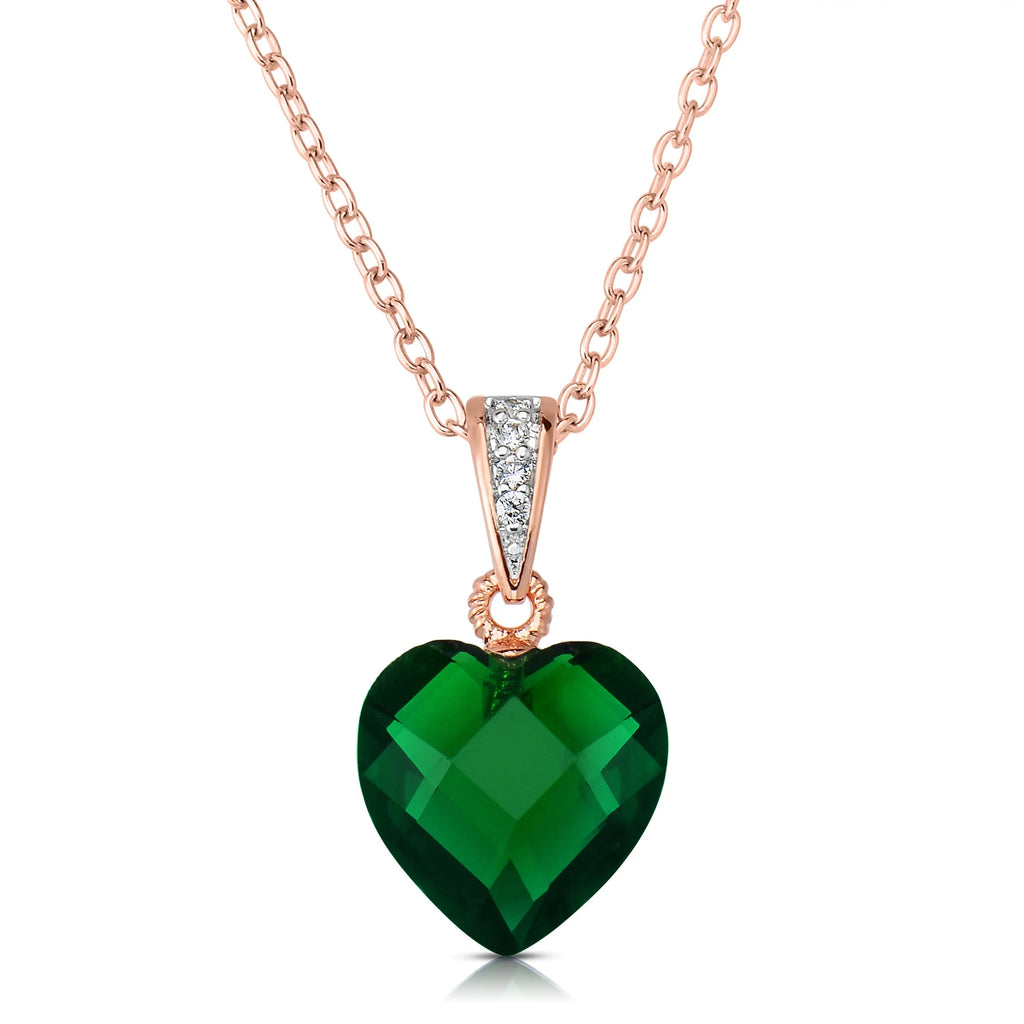 TD Collette Z Rose-Gold Plated Geometric Heart-Shaped Necklace Trendy Sterling Silver Green Cubic Zirconia Gold Plated Chains