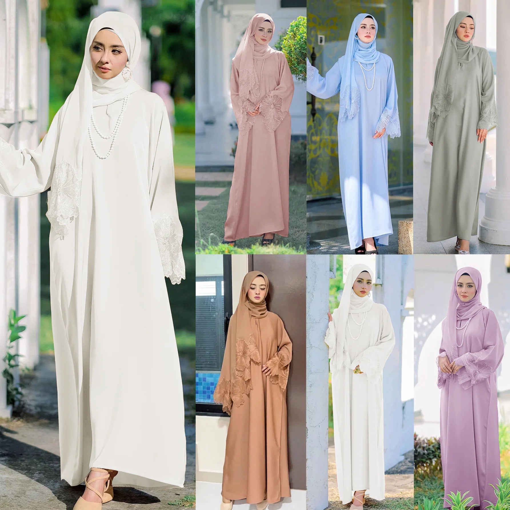 M189# No Diamond Seven Color Abaya for Women Muslim Robe With Headscarf Spring Malay Indonesian Dress Foreign Trade Middle East