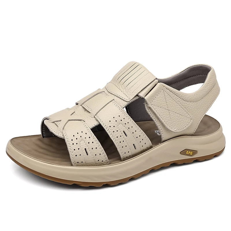 New Arrival White Men Genuine Leather Sandals High Quality Summer Flat Cowhide Shoes 2025 Factory Small Order Low Prices Factory