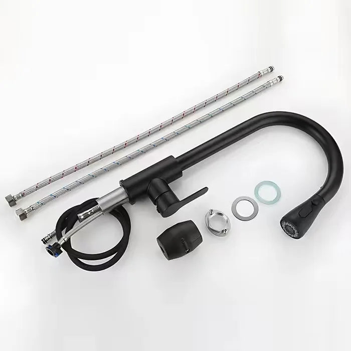 Hot Selling Stainless Steel Black Faucet  Kitchen One Key Water Stop and Pull-out Faucet