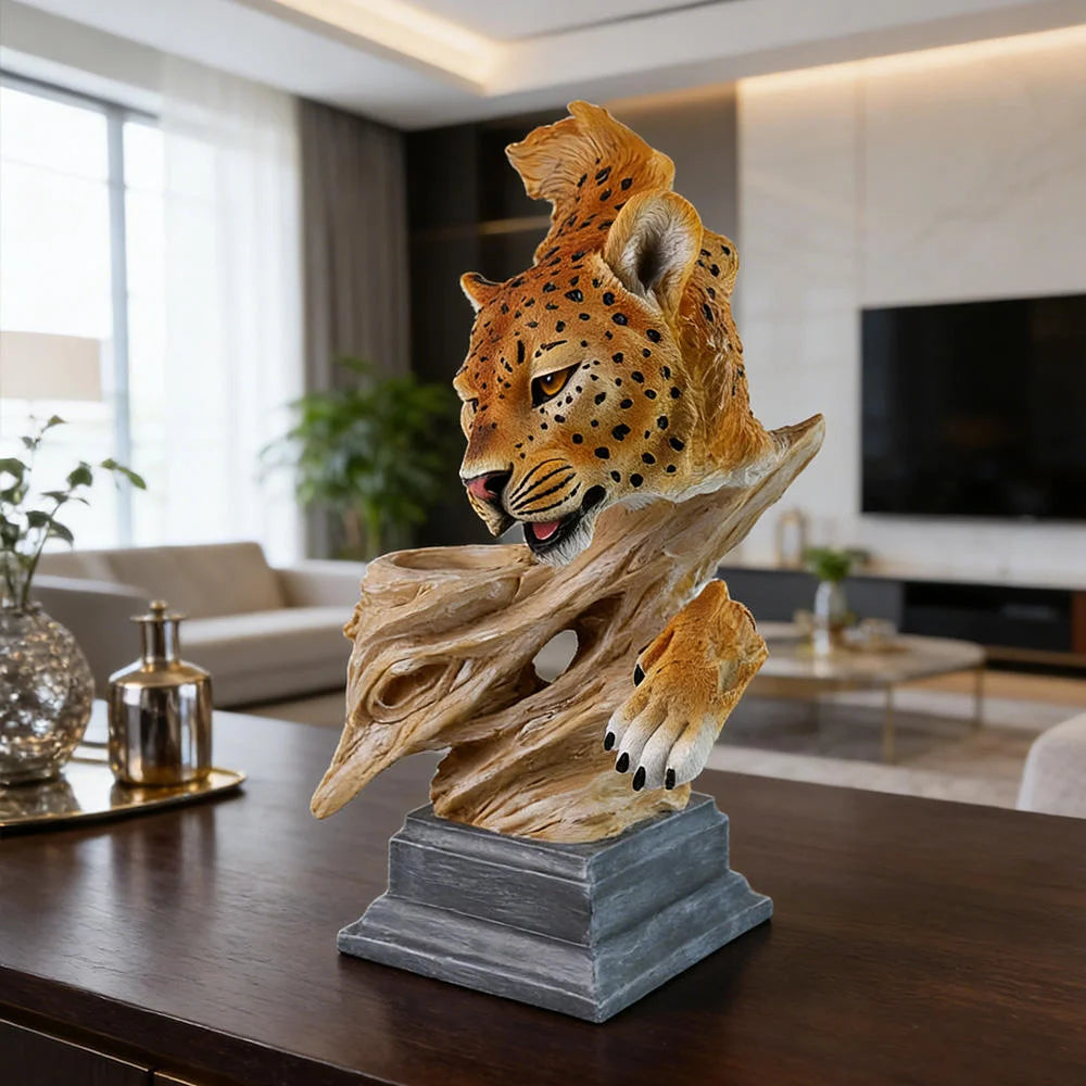 Cheetah Resin Statue-Hand-painted Animal Pattern-Irregular Shape-Holiday Gift for Living Room/Coffee Table