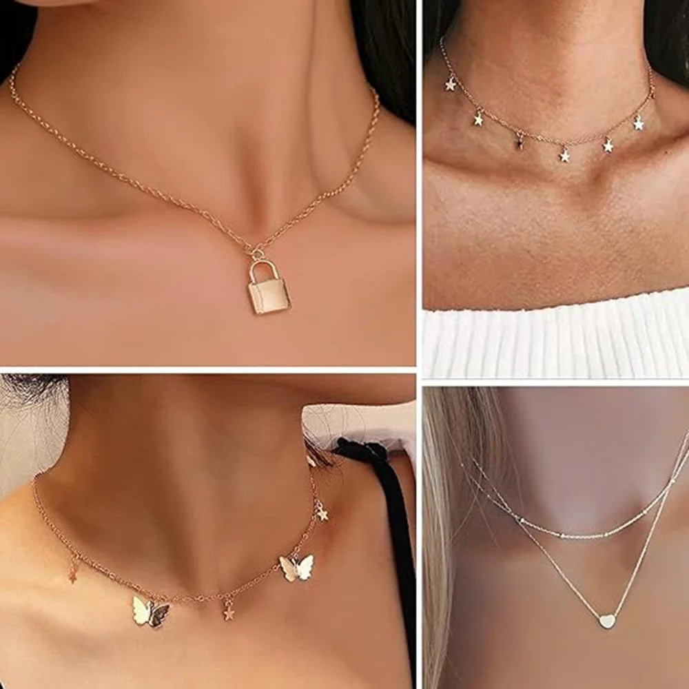 New Glod Alloy Vintage Star Necklace Set Luxury Unique Versatile Minimalist Premium Layering Trendy Women Jewelry Accessories