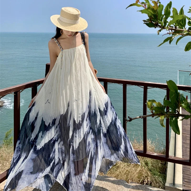 Women's Summer Vacation Pleated Gradient Temperament Camisole Skirt Design Trend