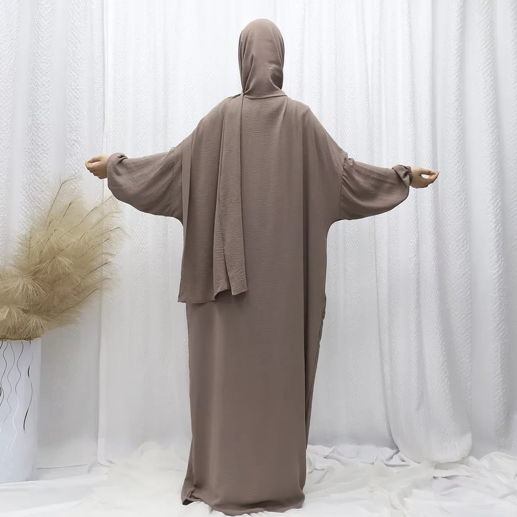 Lightweight Polyester Abaya Dress for Ladies Luxury Modest Hijab With Silk Khimar for Summer Weddings and Eids Adult Size