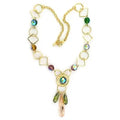 AJ LO721 Gold Brass Necklace Religious Style with Multi-Color Synthetic Glass Bead and Diamond Copper As Main Jewelry Material