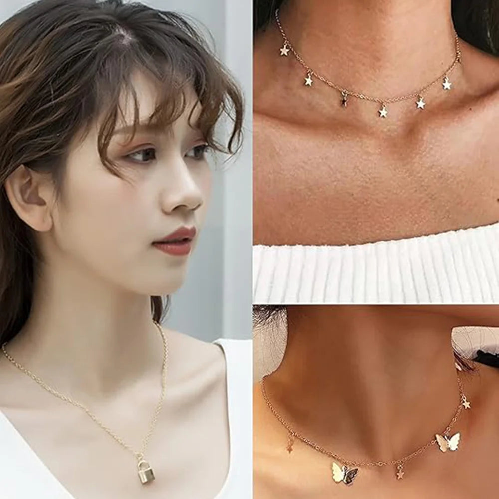 New Glod Alloy Vintage Star Necklace Set Luxury Unique Versatile Minimalist Premium Layering Trendy Women Jewelry Accessories