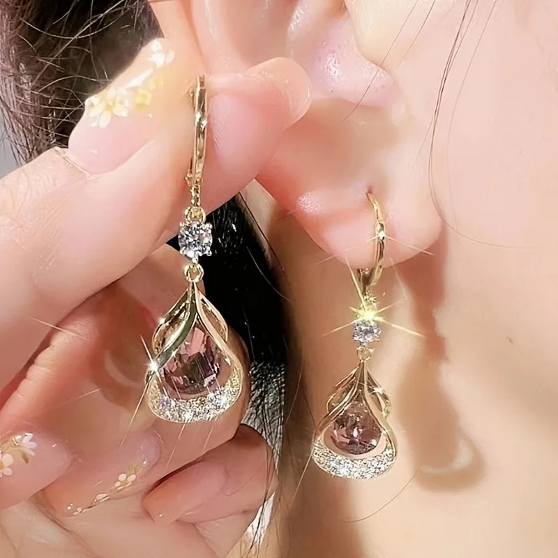Water Drop Drop Drop Earrings -- Unique Shiny Synthetic Inlay Design, Elegant and Easy Style, Suitable for Casual Dress