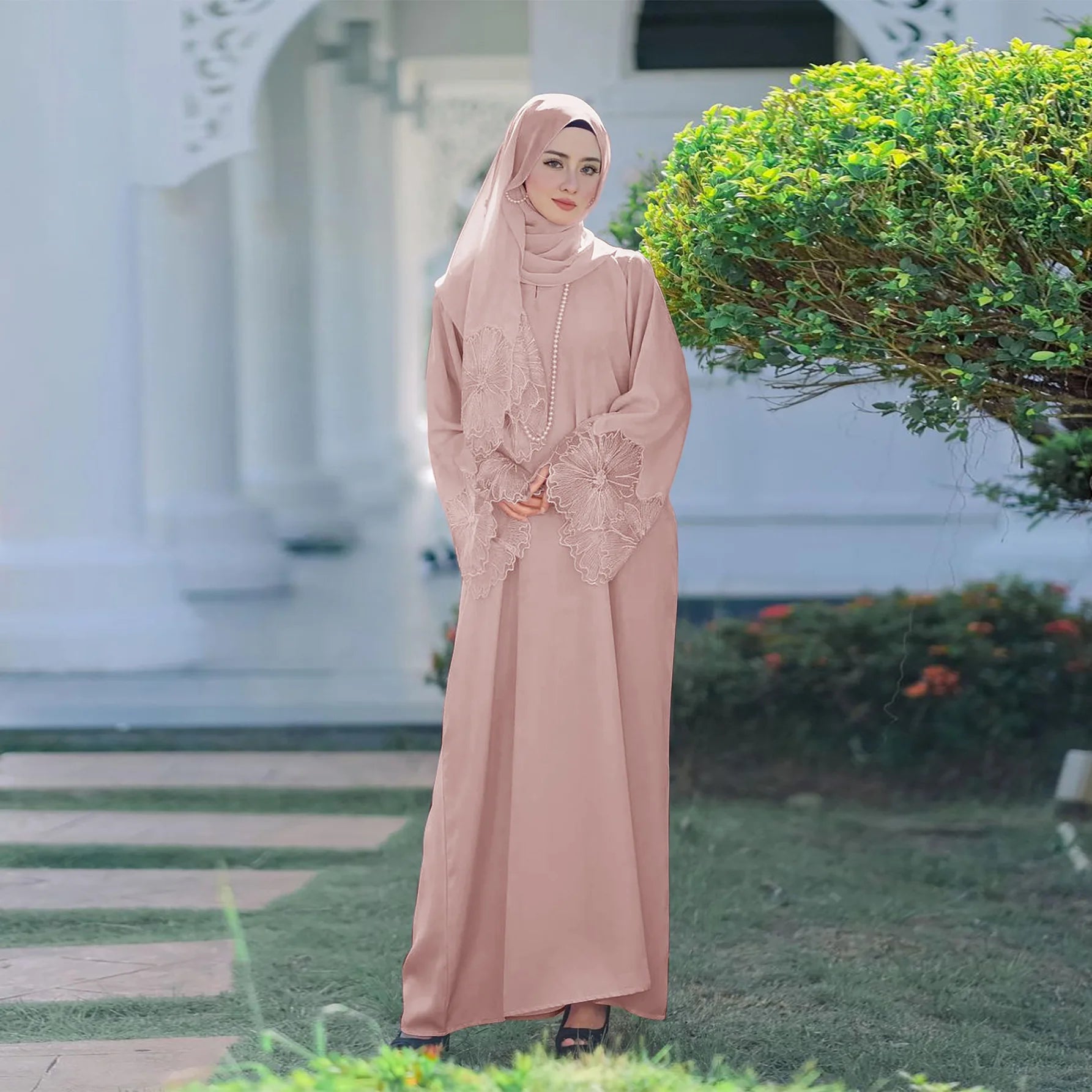 M189# No Diamond Seven Color Abaya for Women Muslim Robe With Headscarf Spring Malay Indonesian Dress Foreign Trade Middle East