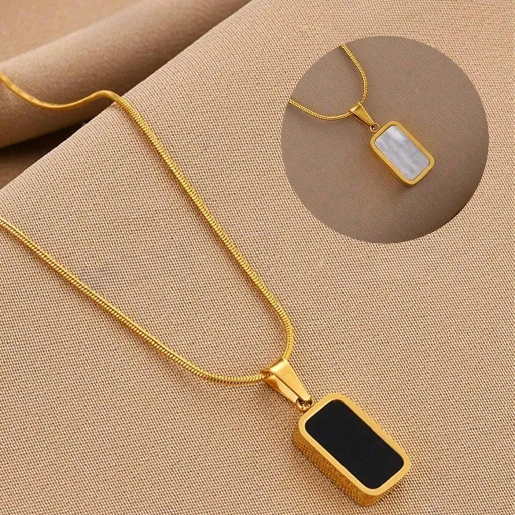 Black White Classic Reversible Chokers Pendant Necklace Non-Customized Stainless Steel for Daily Wear