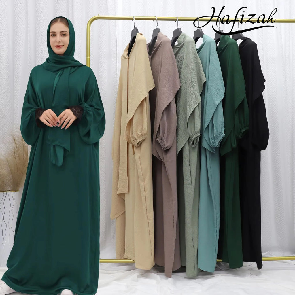Lightweight Polyester Abaya Dress for Ladies Luxury Modest Hijab With Silk Khimar for Summer Weddings and Eids Adult Size