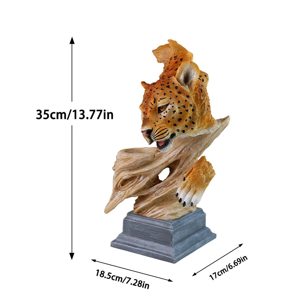 Cheetah Resin Statue-Hand-painted Animal Pattern-Irregular Shape-Holiday Gift for Living Room/Coffee Table