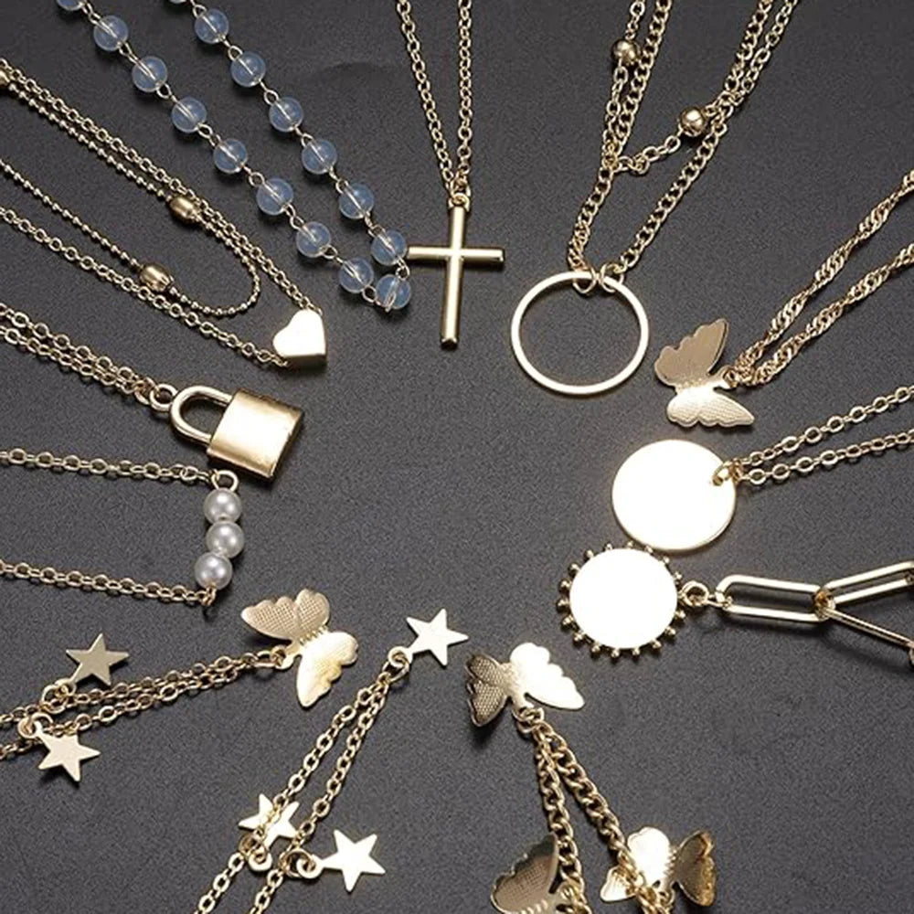 New Glod Alloy Vintage Star Necklace Set Luxury Unique Versatile Minimalist Premium Layering Trendy Women Jewelry Accessories