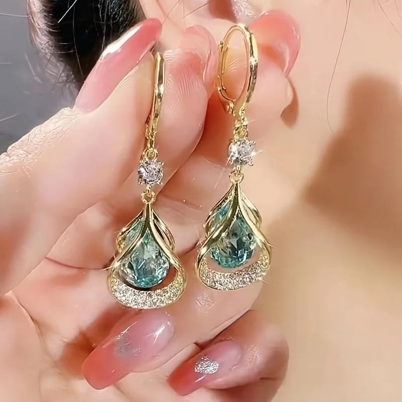Water Drop Drop Drop Earrings -- Unique Shiny Synthetic Inlay Design, Elegant and Easy Style, Suitable for Casual Dress