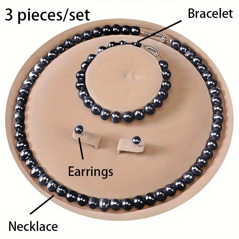 3pcs Set of Bead Necklaces, Fashionable and High-end Necklaces, Necklace + Bracelet and Earrings Jewelry Set, the Best Gift