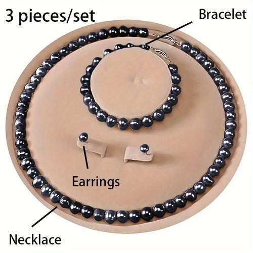 3pcs Set of Bead Necklaces, Fashionable and High-end Necklaces, Necklace + Bracelet and Earrings Jewelry Set, the Best Gift