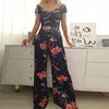 Cross Waisted Drop Shoulder Printed Wide Leg Women's Jumpsuit Sehe Fashion