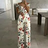 Cross Waisted Drop Shoulder Printed Wide Leg Women's Jumpsuit Sehe Fashion