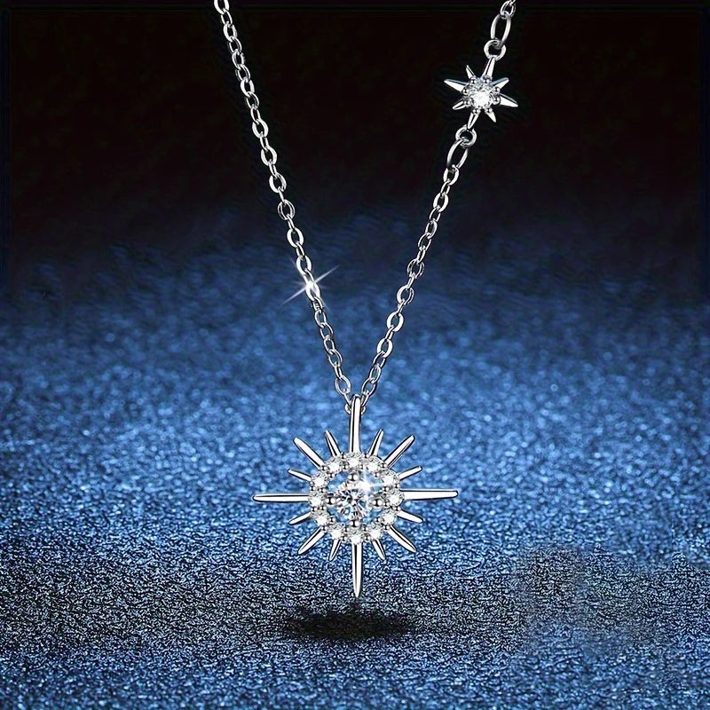 Silver Plating Sun Pendant Necklace with White Decor, Elegant and Sexy Chain Jewelry, Gifts for Women with Gift Box