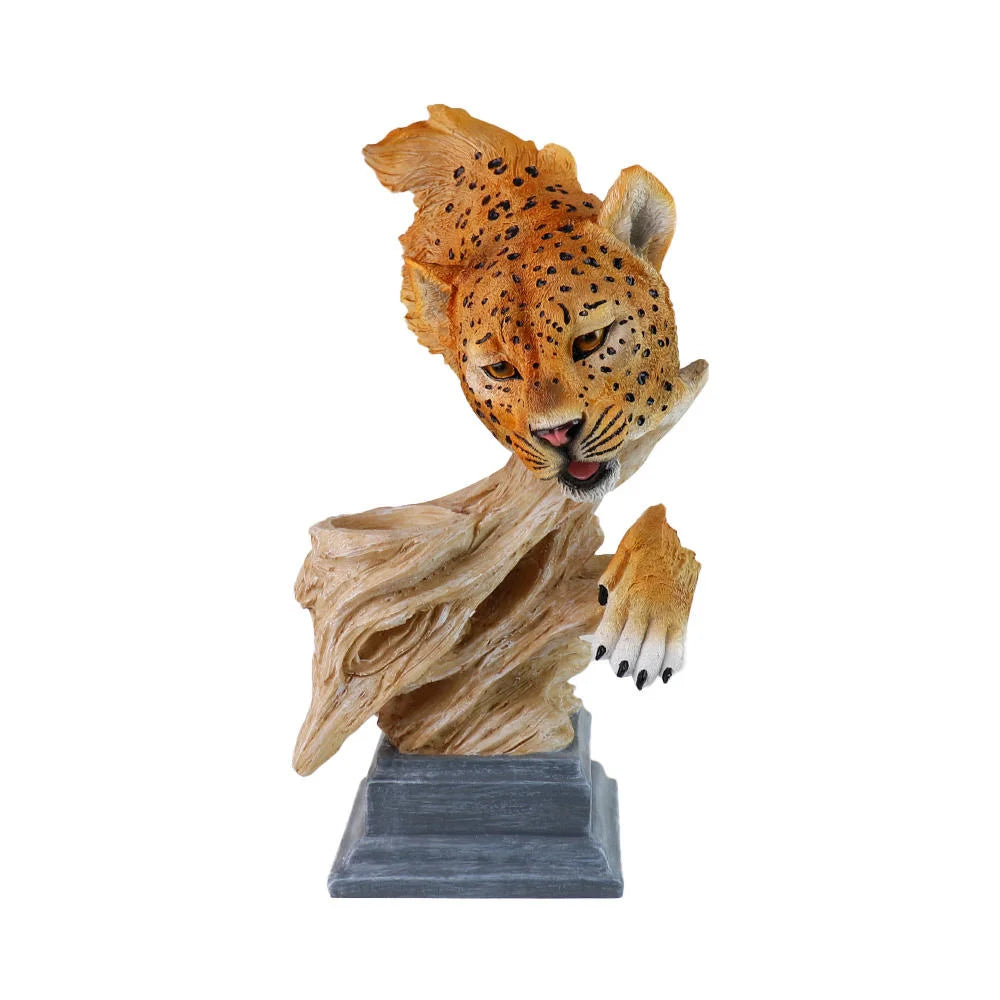 Cheetah Resin Statue-Hand-painted Animal Pattern-Irregular Shape-Holiday Gift for Living Room/Coffee Table