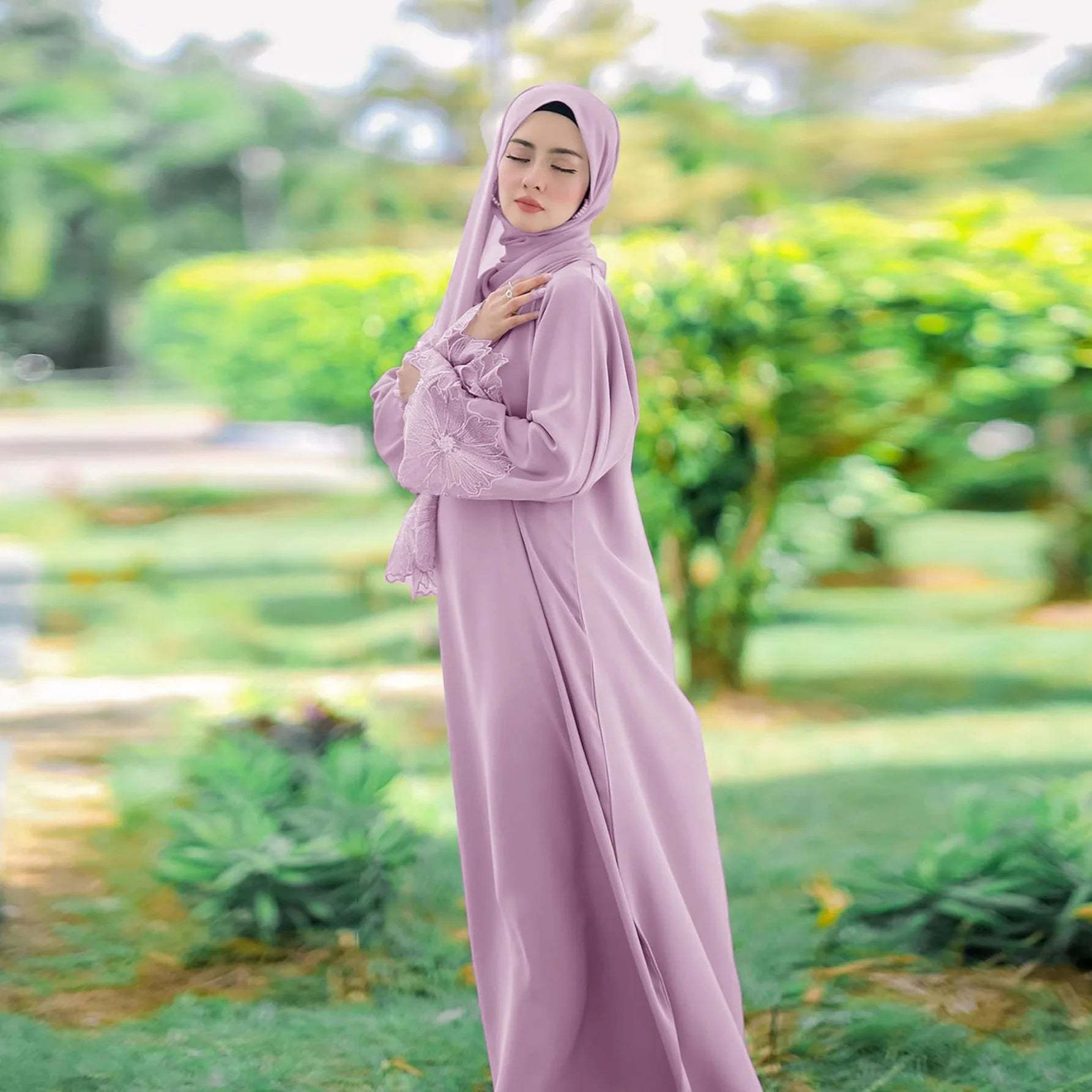 M189# No Diamond Seven Color Abaya for Women Muslim Robe With Headscarf Spring Malay Indonesian Dress Foreign Trade Middle East