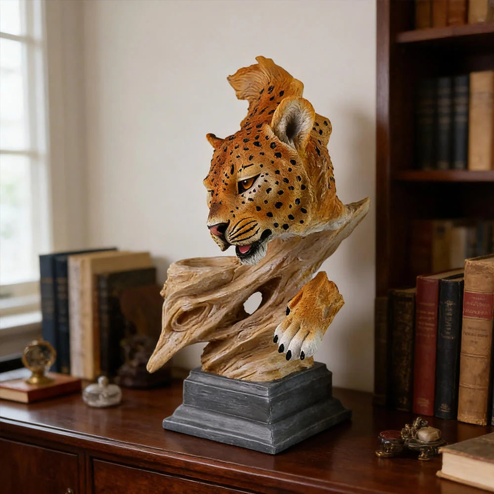 Cheetah Resin Statue-Hand-painted Animal Pattern-Irregular Shape-Holiday Gift for Living Room/Coffee Table
