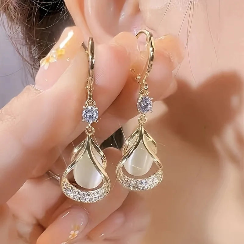 Water Drop Drop Drop Earrings -- Unique Shiny Synthetic Inlay Design, Elegant and Easy Style, Suitable for Casual Dress