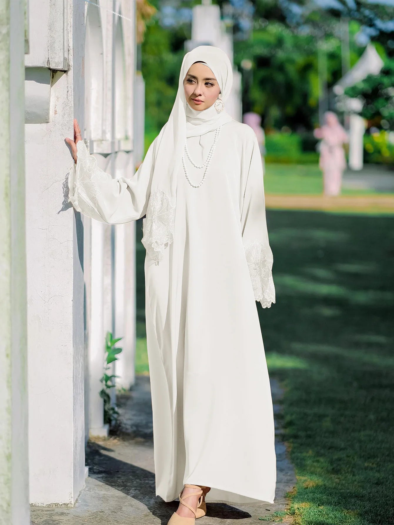 M189# No Diamond Seven Color Abaya for Women Muslim Robe With Headscarf Spring Malay Indonesian Dress Foreign Trade Middle East
