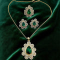 UGood Emerald Gem Zicron Brass Set Elegant Brass Necklace Earrings Ring for Party Fashion Jewelry for Amplifying Aesthetic