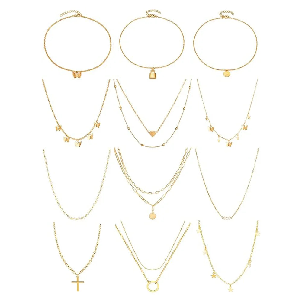 New Glod Alloy Vintage Star Necklace Set Luxury Unique Versatile Minimalist Premium Layering Trendy Women Jewelry Accessories