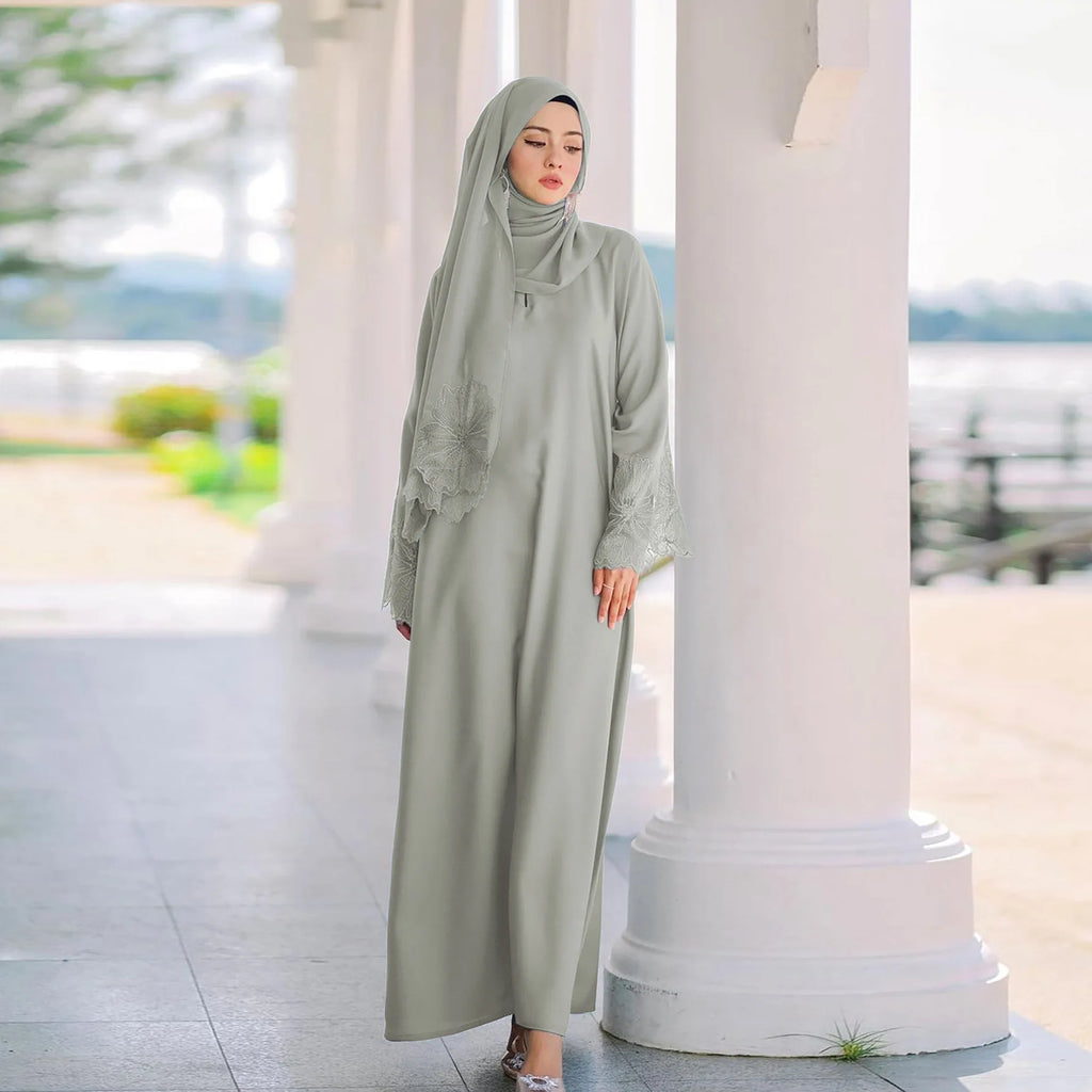 M189# No Diamond Seven Color Abaya for Women Muslim Robe With Headscarf Spring Malay Indonesian Dress Foreign Trade Middle East