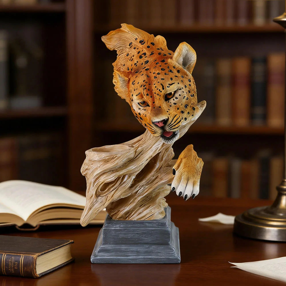 Cheetah Resin Statue-Hand-painted Animal Pattern-Irregular Shape-Holiday Gift for Living Room/Coffee Table