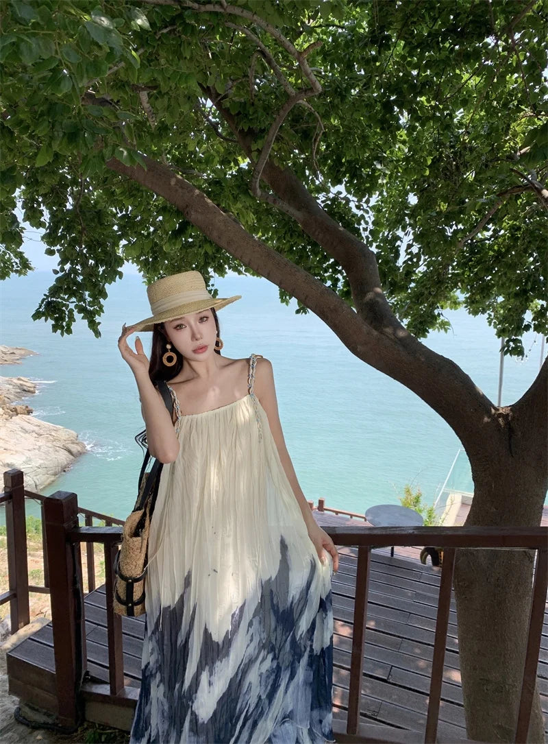 Women's Summer Vacation Pleated Gradient Temperament Camisole Skirt Design Trend