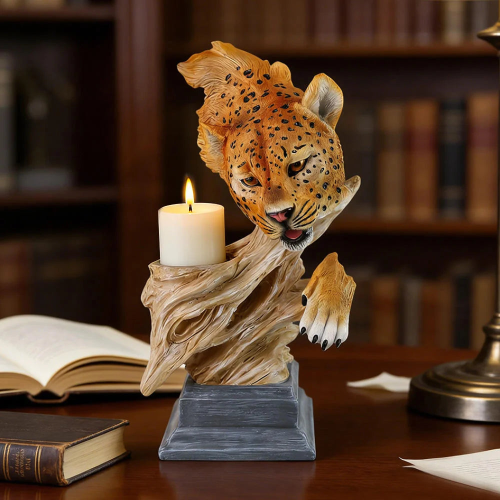 Cheetah Resin Statue-Hand-painted Animal Pattern-Irregular Shape-Holiday Gift for Living Room/Coffee Table