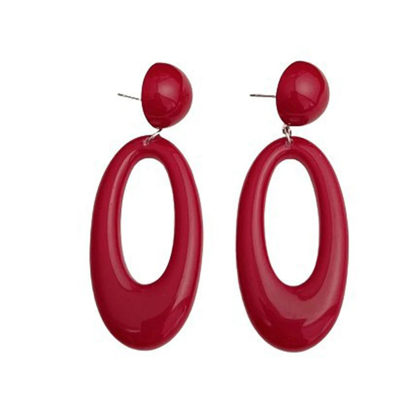 Vintage Red Resin Oval Long Pendant Earrings for Women 2026 New Trendy Hollow Geometric Dangle Earrings Fashion Jewelry