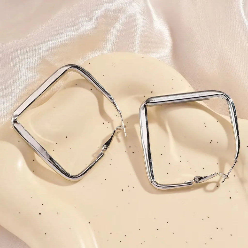 Fashion Gold Color Square Hoop Earrings For Women Exaggerated Metal Geometric Irregular Circle Earrings Jewelry