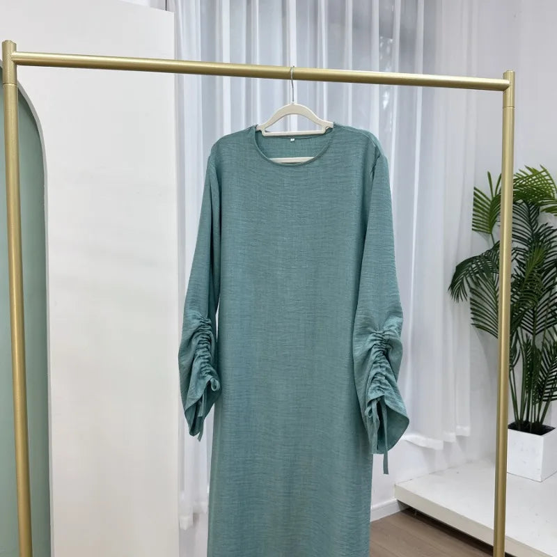 2024 Saudi Arabia Muslim Women Modest Dress Eid Dubai Plain Abaya Islamic Holiday Party Solid Turkey Lace-up Cuffs Long Clothes