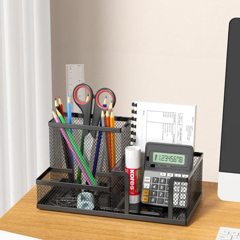 Black Mesh Desk Organizer - 3-Tier Storage with Pencil Holder & Baskets,Office Supplies Organizer for Desktop, Home & School Use