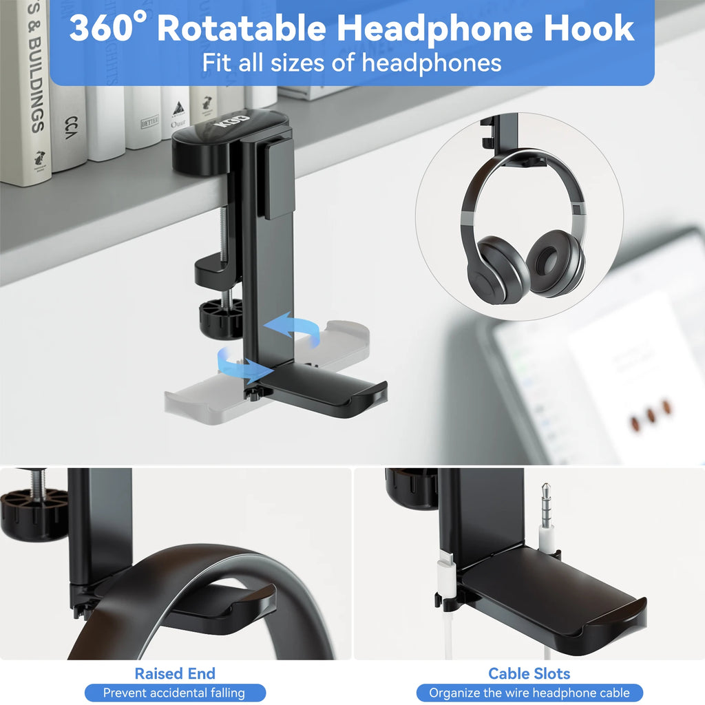Desk Controller Holder 5 in 1 Rotating Headphone Hanger with Cup Holder Clamp On Desk Organizer Holds Controller Cup Cell Phone