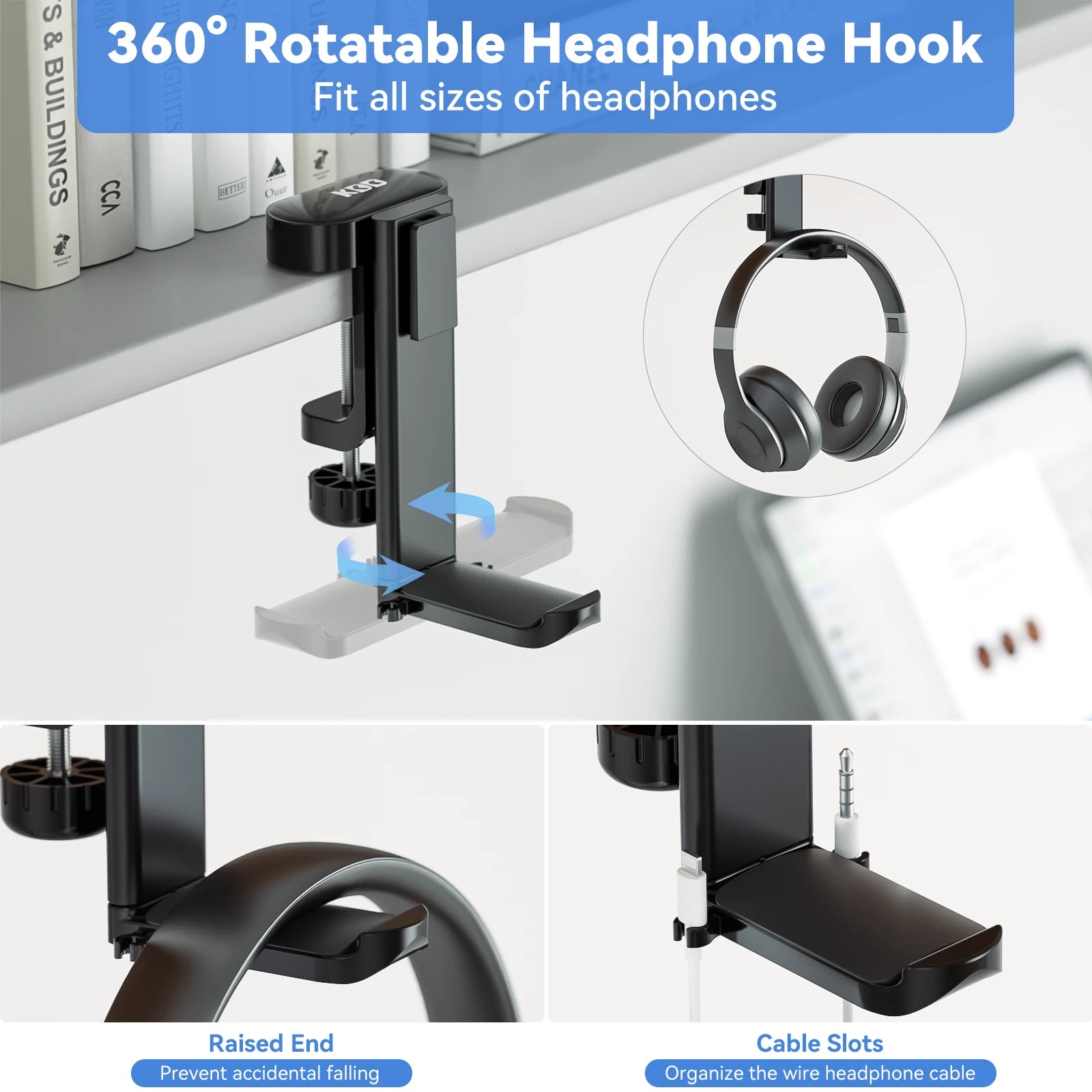 Desk Controller Holder 5 in 1 Rotating Headphone Hanger with Cup Holder Clamp On Desk Organizer Holds Controller Cup Cell Phone