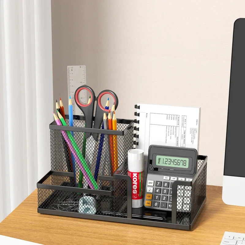 Black Mesh Desk Organizer - 3-Tier Storage with Pencil Holder & Baskets,Office Supplies Organizer for Desktop, Home & School Use