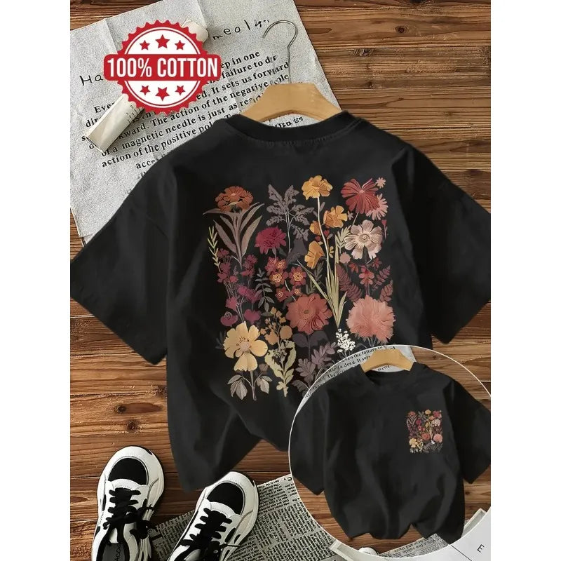 Flower 100% Cotton Y2k T-Shirt Female Funny T Shirts Egirl Korean Fashion Graphic Tees Tops Women Clothing Natureinspired Design