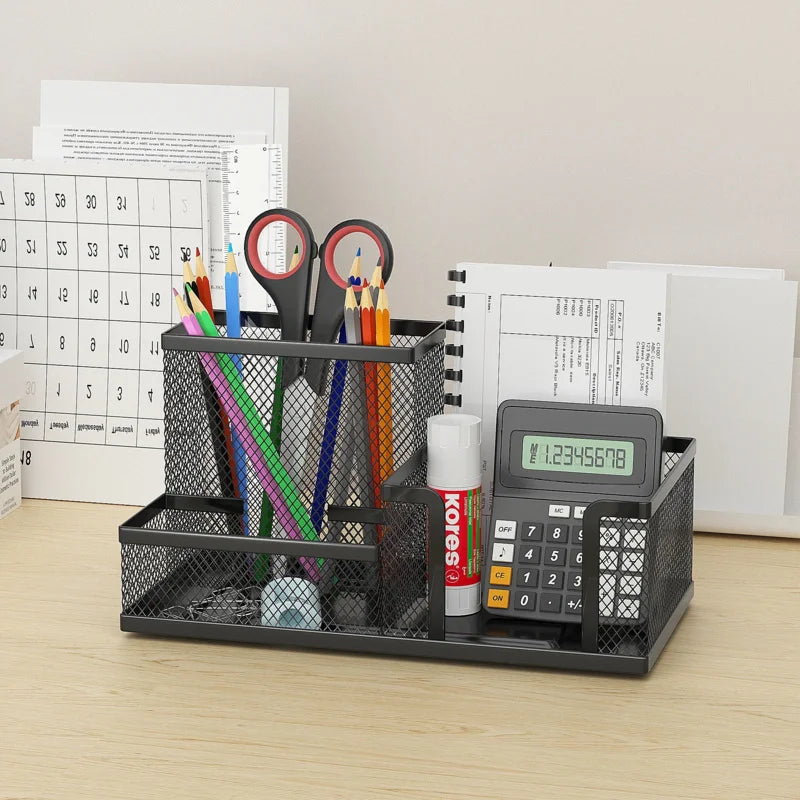 Black Mesh Desk Organizer - 3-Tier Storage with Pencil Holder & Baskets,Office Supplies Organizer for Desktop, Home & School Use