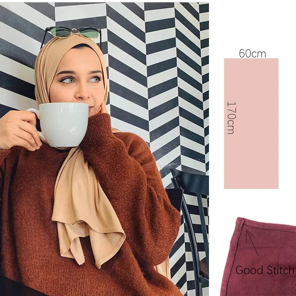 Muslim Women Stretchy Jersey Hijab Plain Cotton Jersey Hijabs  Islamic Soft Turban Head Wraps Headscarf 170X60cm
